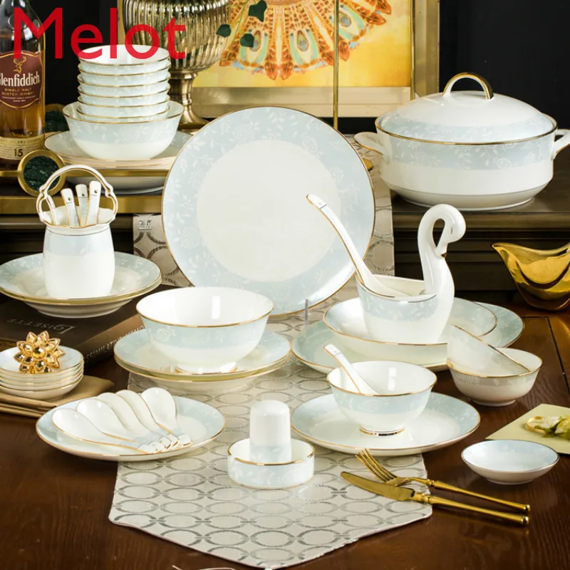 

Tableware set Jingdezhen bone china bowl and plate combination household dish set ceramic bowl and chopsticks bowl