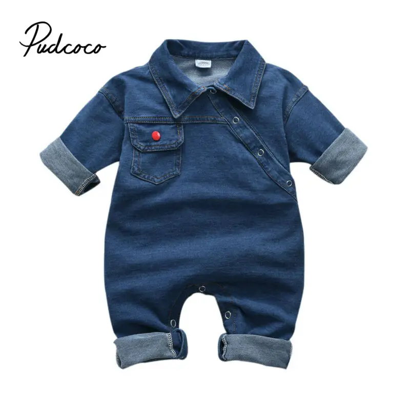 

pudcoco 2019 Baby Girl Boy Long Pants Cool Denim Romper Clothes Toddler Kids Baby Boy Girl Blue Jeans Romper Jumpsuit Clothes