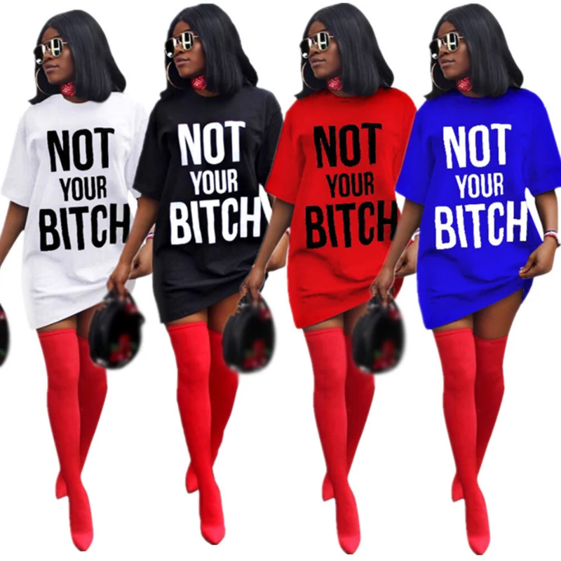 

2019 New Fashion Women Summer Dresses Sexy Letter Print Short Sleeve O-Neck Loose Casual Dress T-shirt Dresses Plus Size