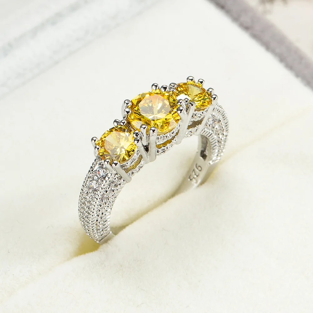 Yellow-2 Классическое роскошное 925 пробы Серебряное кольцо для женщин сердце и стрелы обручальное женское кольцо с цирконом 4 цвета ювелирные изделия - Цвет основного камня: Yellow-2