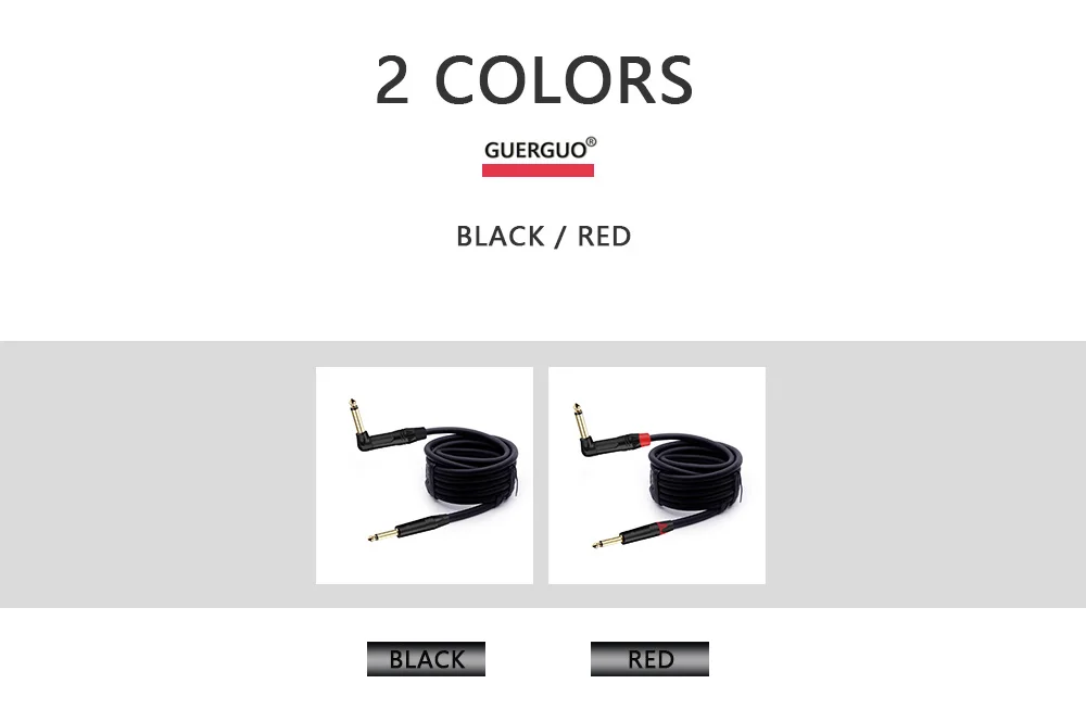Aux-Kabel, Lautsprecherkabel, 6,35 mm, Mono-Klinkenstecker auf rechtwinkligen 6,35 mm Stecker, Kabel für AMP-Mixer, Schwarz und Rot – Detail 8
