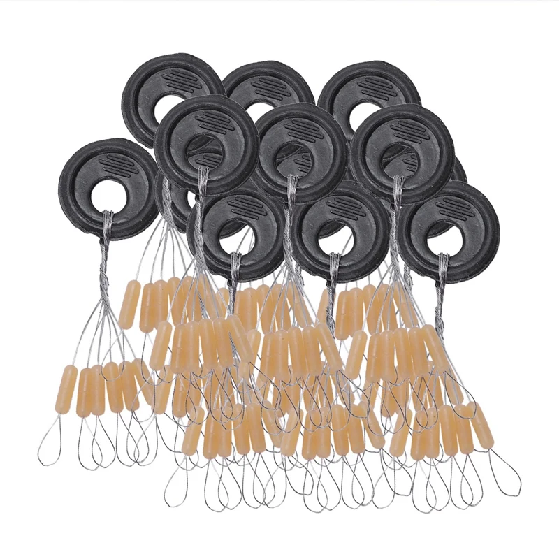 

600 Pcs/100 Groups Fishing Bobber Stopper 6 In 1 Yellow Rubber Cylindrical Float Space Bead Connector Fishing Gear For 2.5-5.0#