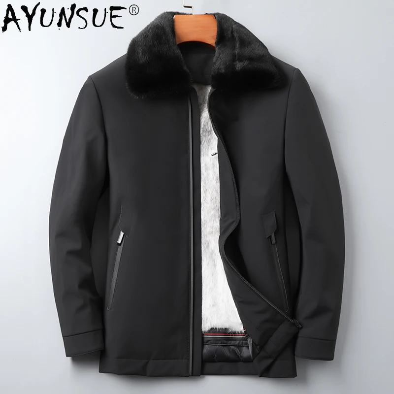 

AYUNSUE Winter Men Jacket Casual Warm Mink Fur Liner Coats Male Short Black Korean Parkas New Streetwear Abrigo Hombre SQQ780