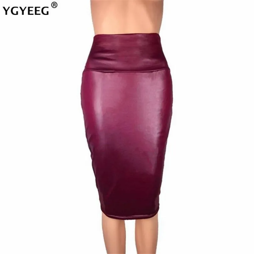 

YGYEEG Multi Colors Women Skirt Winter Solid PU Leather Work Wear Package Hip Pencil Midi Skirt Autumn Winter Bodycon Femininas