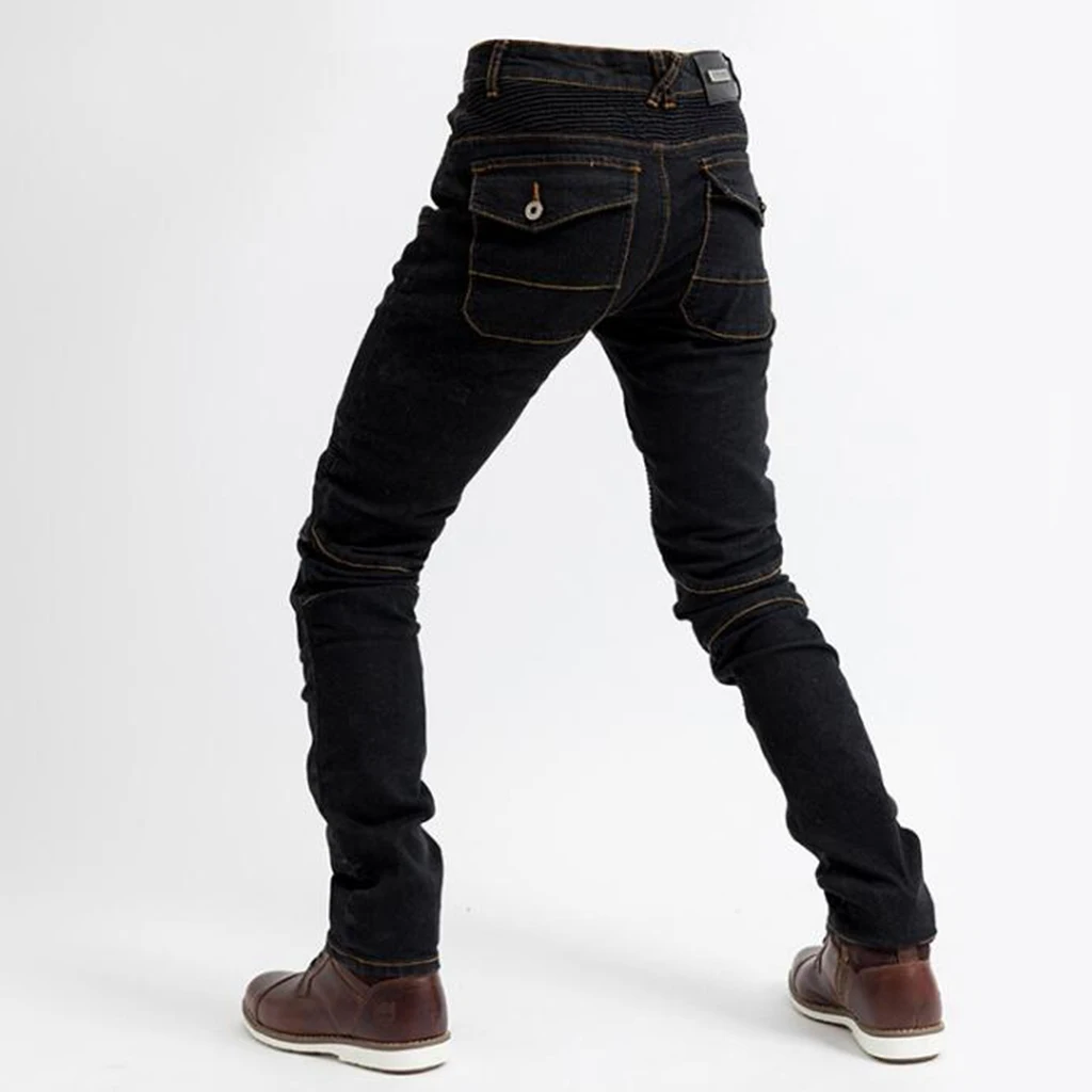 Men's Motorcycle Motorbike Riding Jeans Armor Racing Pants with 4 Knee Hip Protector Pads (S, M, L XL, XXL, XXXL Black)