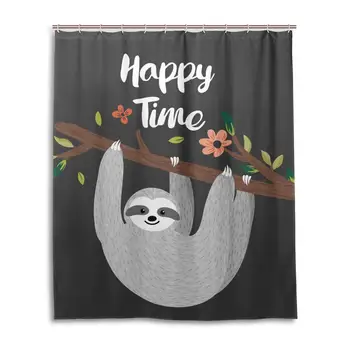 

Cute Sloth Happy Time Shower Curtain 60 x 72 Inch Waterproof Polyester Decoration Bathroom Curtain with Hooks