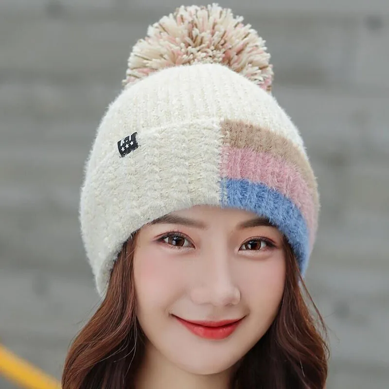 SUOGRY модная зимняя шапка Skullies Beanies зимняя теплая шапка с помпоном женская вязаная шапка s женская уличная теплая шапка для отдыха - Цвет: beige