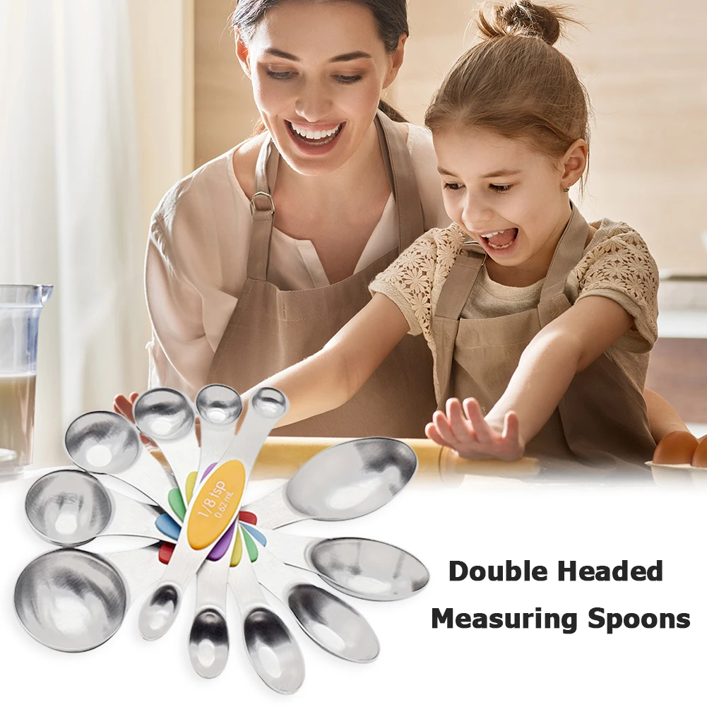 6pcs Magnetic Sucker Double Headed Measuring Spoon Stainless Steel Measuring Spoon Multicolor Measuring Cup Set for Bakery
