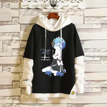 

New Anime Rem Hoodie Life in a different world from zero cosplay Cosplay Costume Unisex Casual Fake Two-piece Sweatshirt