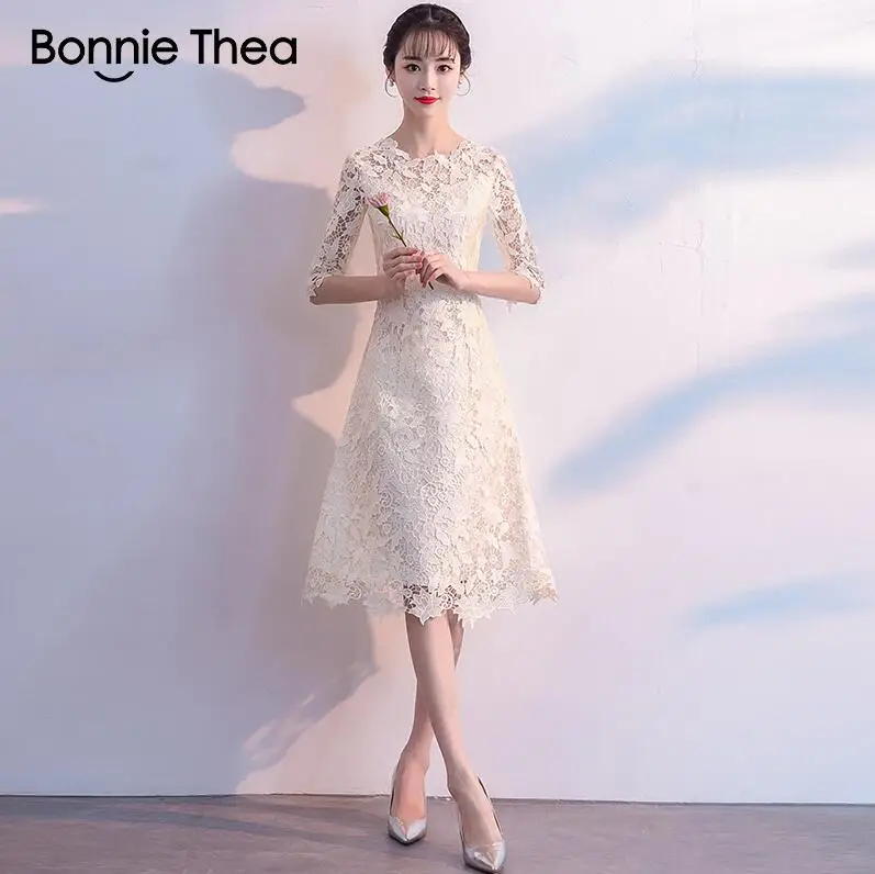Bonnie thea женское кружевное платье женское осеннее элегантное вечернее платье высокого качества ТРАПЕЦИЕВИДНОЕ ПЛАТЬЕ - Цвет: 02