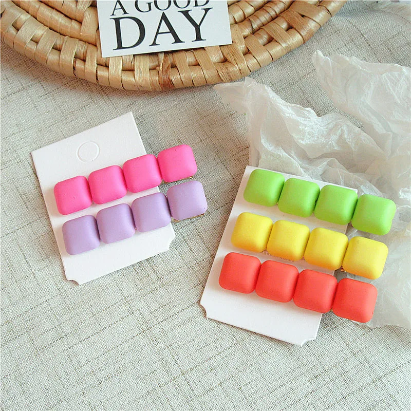

Summer Korea Simple Beautiful Colorful Frosted Square Hairpin Girl Women's Fashion Personality Duckbill Clip Hair Accessories