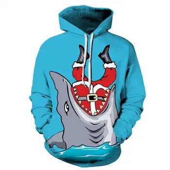 

2020 Funny Shark Eat Santa Print Men Women Hoodies Sweatshirts Autumn Hip Hop Fashion Casual Male Long Sleeve Oversize Clothes