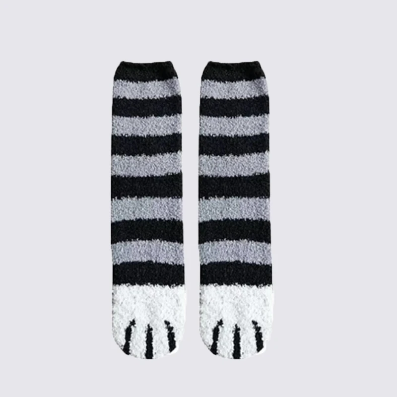 Плюшевые носки с кошачьими лапами зимние длинные носки без пятки носки для сна носки-тапочки носки из флиса кораллового цвета теплые утолщенные Носки милые носки с кошачьими когтями - Цвет: 6