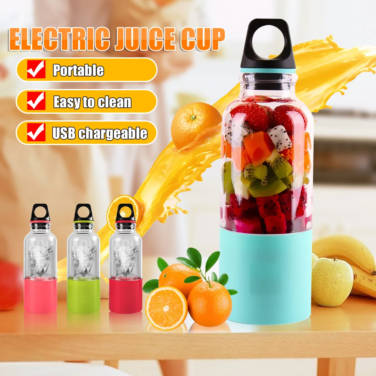 

500ml Portable Electric Juice Blende USB Juicer Cup Mini Multifunction 4 Blade Baby Food Fruit Milkshake Smoothie Mixer Machine