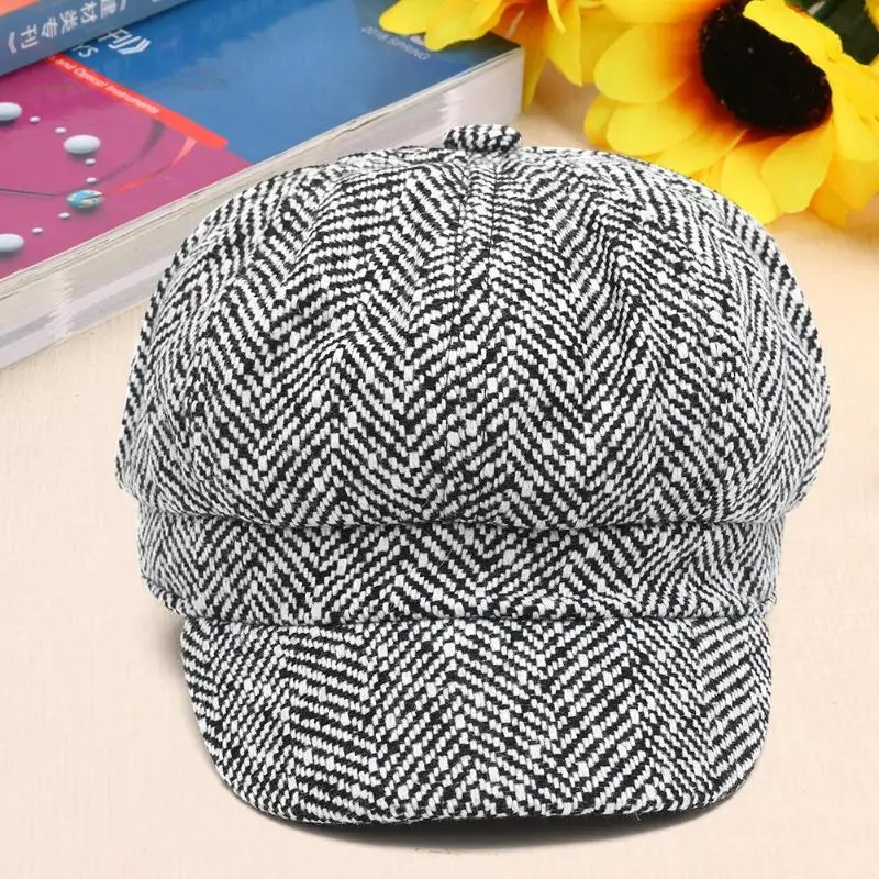 Модный берет шапка в британском стиле, шерстяная осенне-зимняя клетчатая шапка унисекс, аккуратная вязаная шапка, хорошо удерживает тепло