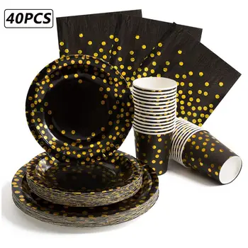 

40PCS Disposable Paper Tableware Set Paper Plate Napkin Cup Wedding Party Dinnerware Party Supplies