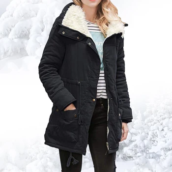 

Warm Women Jacket Adult Winter Solid With Pocket Stand Up Collar Daily Windproof Cotton Blend Parka Fashion Slim Outwear