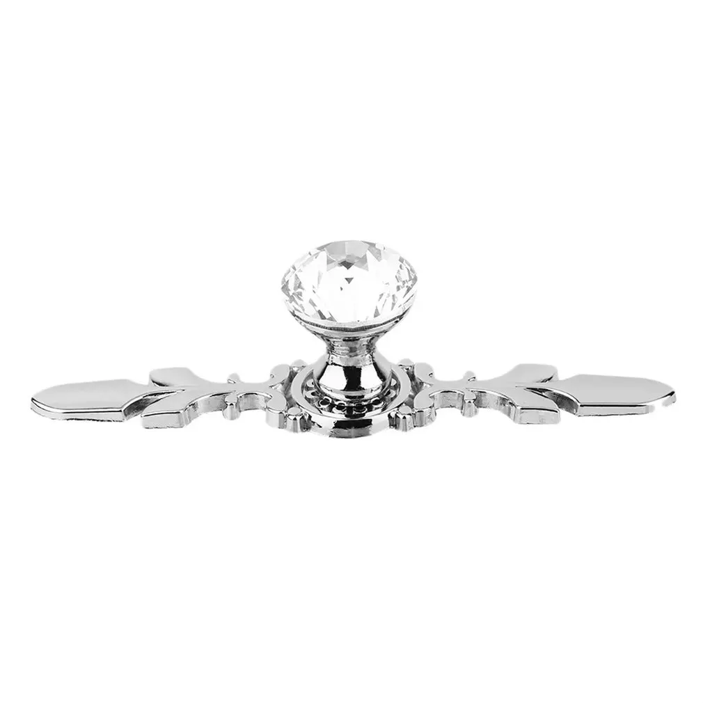Diamond Crystal Glass Zinc Alloy Door Drawer Cabinet Wardrobe Single Hole Pull Handle Knob with Base Plate 010