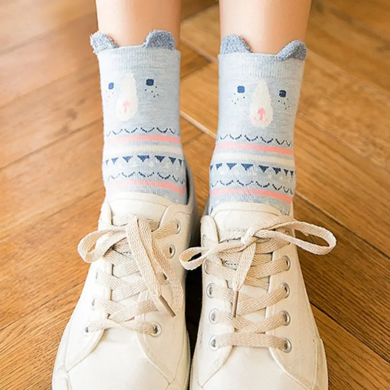 Милые носки с ушками животных, Осенние японские хлопковые носки, носки с героями мультфильмов, 5 пар носков