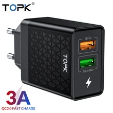 TOPK 28 Вт Быстрое USB зарядное устройство Quick Charge 3,0 зарядное устройство для телефона для iPhone samsung Xiaomi huawei USB штепсельная вилка адаптер дорожное настенное зарядное устройство