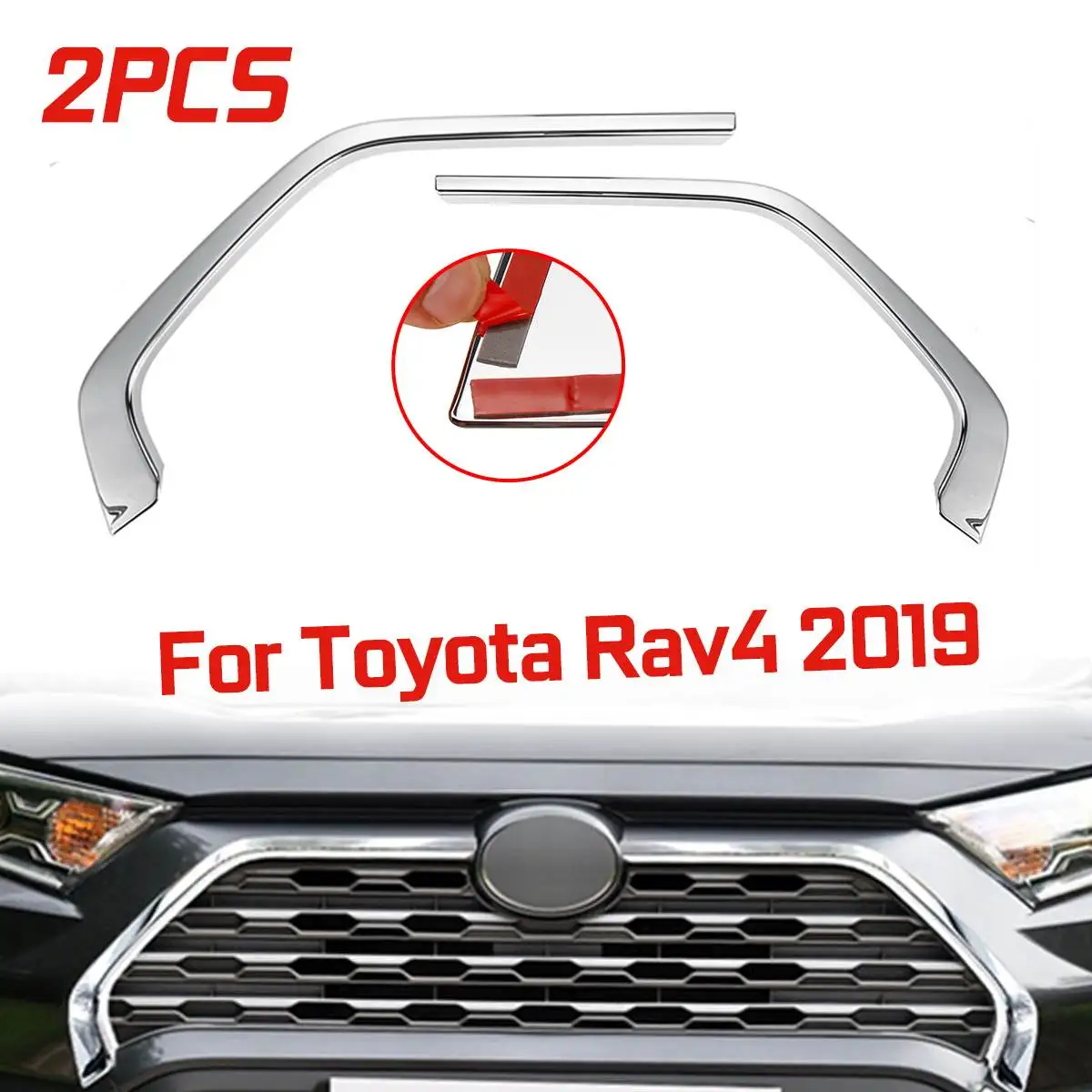 

2Pcs Chrome Front Grill Grille Decorative Cover Trim Strips For Toyota Rav4 2019 3D Sticke Decals