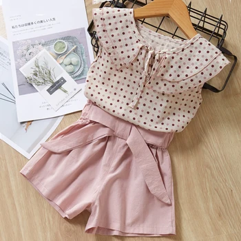 

Girls Clothing Sets 2020 New Style Summer Children Cute Dots Lace + Bow Short Pants 2pc Kids Clothes Sets toddler girl clothes
