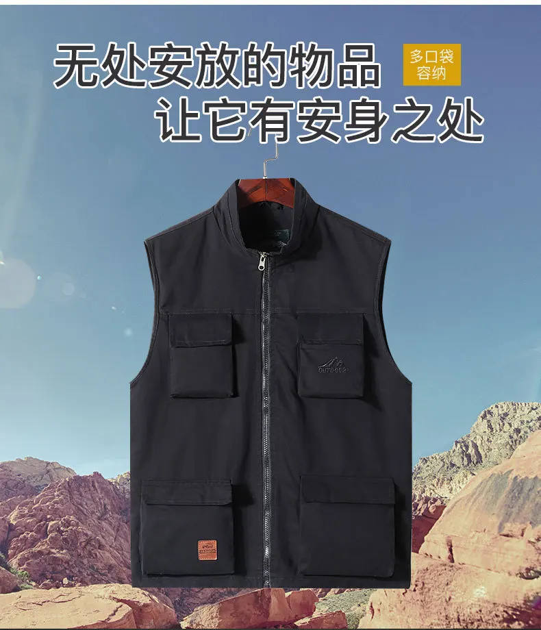 Spring And Autumn Outdoor Fishing Vest Men Greenish Blue Middle-aged Vest Coat Multi-pockets Photography Large Size Vest Waistco