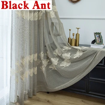 

American Pastoral Leaf Curtain Breathable Fashion Semi-shading Mosquito net Tulle for Living room Balcony Window Screen JD808F