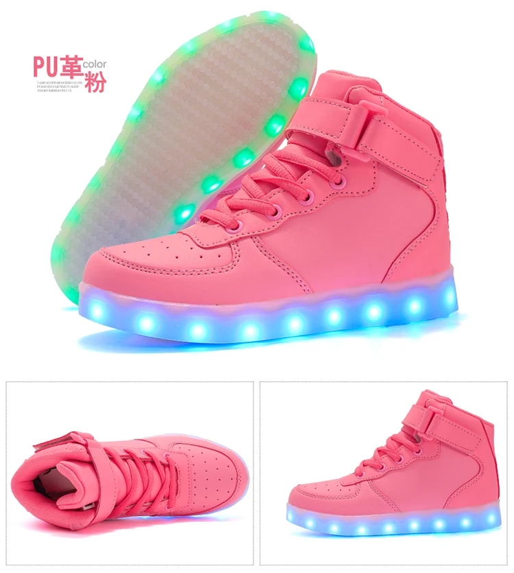 10 Детские светящиеся кроссовки со светодиодной зарядкой через usb, детская модная светящаяся обувь на липучке для девочек, мальчиков, мужчин и женщин, обувь для катания на коньках 25-46