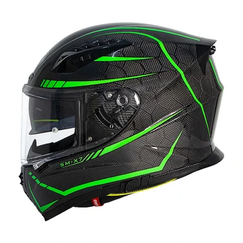 

SM-X7 Black Green Line color Full Face Motorcycle Carbon Fiber Luminous Snake Helmet casco capacete moto Helmets
