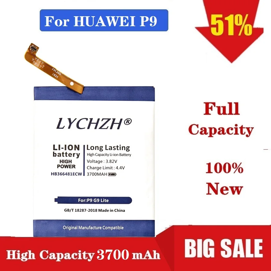 

Original For Huawei HB366481ECW phone battery For Huawei P9 Ascend P9 Lite G9 honor 8 honor 5C G9 EVA-L09 honor 8 lite 3700mAh