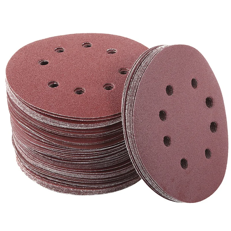 

100Pcs 5Inch 125mm Round Sandpaper Eight Hole Disk Sand Sheets Grit 40-600 Hook and Loop Sanding Disc Abrasives for Polish