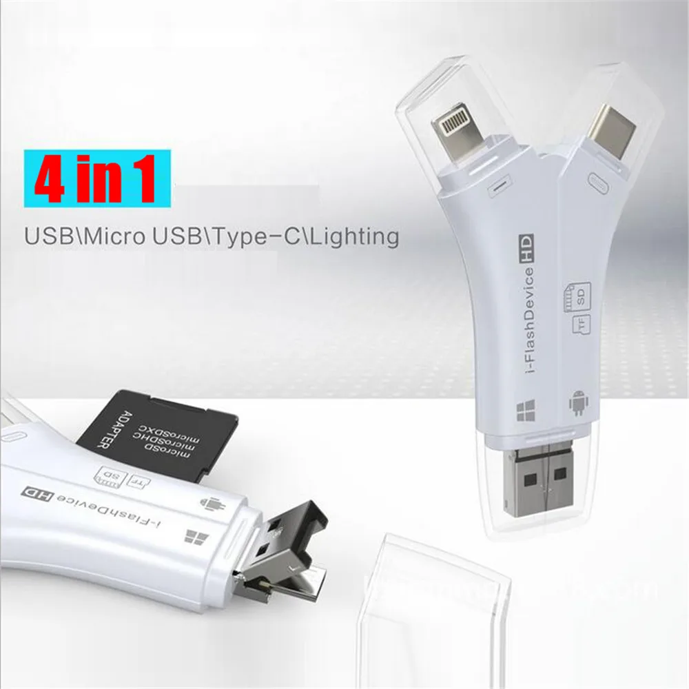 

4 in 1 i Flash Drive USB Micro SD&TF Card Reader Adapter for iPhone pro 11 X max 5 6 7 8 for iPad Macbook Android Camera