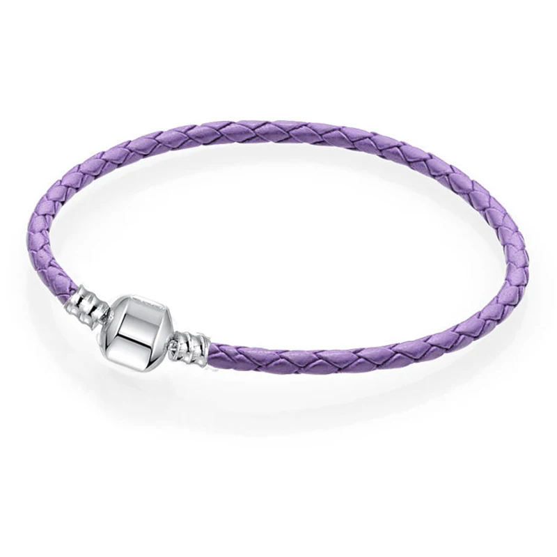 TOGORY 16-21 см, браслет из натуральной кожи, шарообразная застежка, браслет, подходит для Европы, серебряные бусины, змеиные изящные браслеты, ювелирные изделия - Окраска металла: Purple