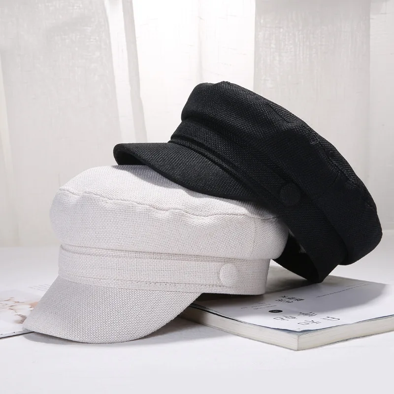 Конопляная шляпа темно-синего цвета, женская мода, сто комплектов, Британская и Корейская версия, уличная модная восьмиугольная кепка