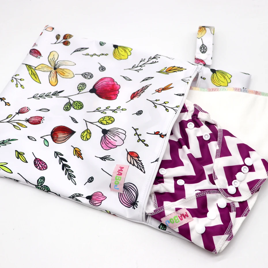 Wet Dry Bag Baby Diaper Bag Nappy Reusable Washable Waterproof PUL Snap Handle Wetbag Maternity Diaper Pouch 30*40cm