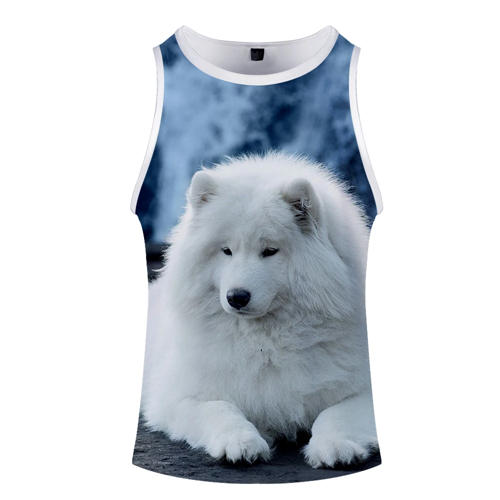 Летние жилеты с 3D принтом Samoyed, очень классный материал, быстросохнущая спортивная одежда, рубашка без рукавов, бодибилдинг, майка, одежда для спортзала