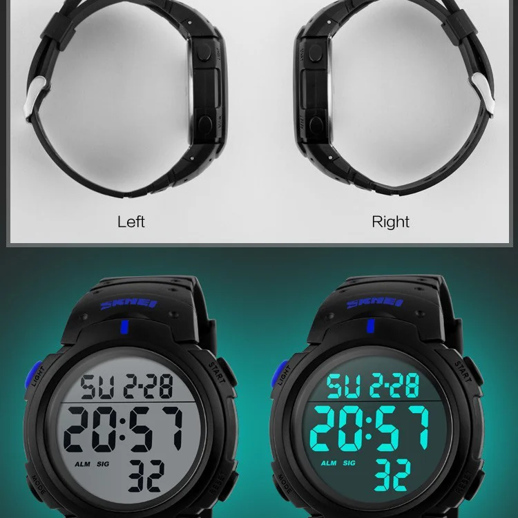 SKMEI 1068 Man Watch Fashion Big Numbers Show Sport Style 50M Waterproof Alarm Clock Digital Men Wrist Watch Relogio Masculino