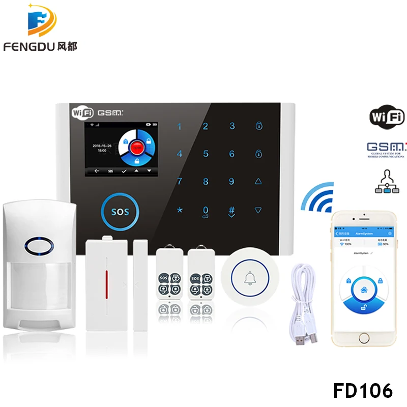 

GSM Home Alarm APP Remote Control Wireless WIFI Alarm System Security Home Pet Immunity Door Window Sensor Remote Control