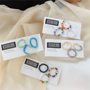 

3 pcs Retro Summer Fairy Friends Colorful Crystal Acrylic Fashion Finger Ring Korea Rings for Women Aesthetic jewelry Girl Party