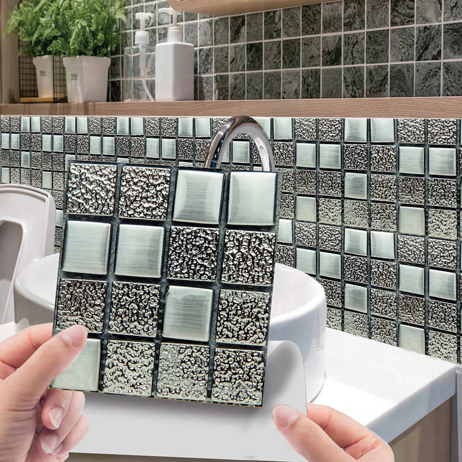10pc 3d Crystal Tile Stickers Diy Waterproof Self-adhesive Wall Sticke ...