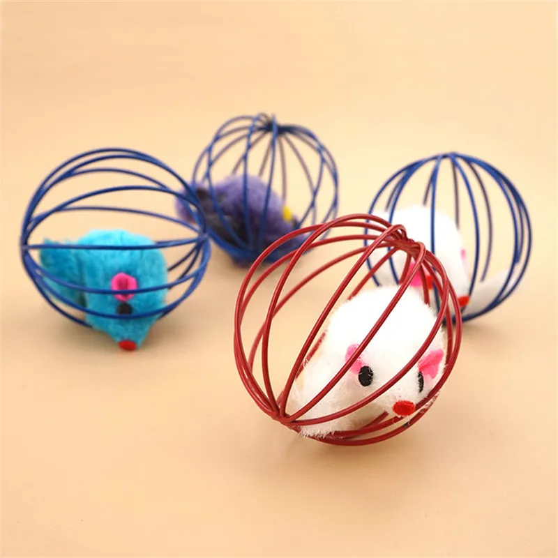 

Cat Interactive Toy Multiple Colour Sphere Caged rats Rolling wire Cage Plush mouse ball Funny Cat Toy Pet Supplies