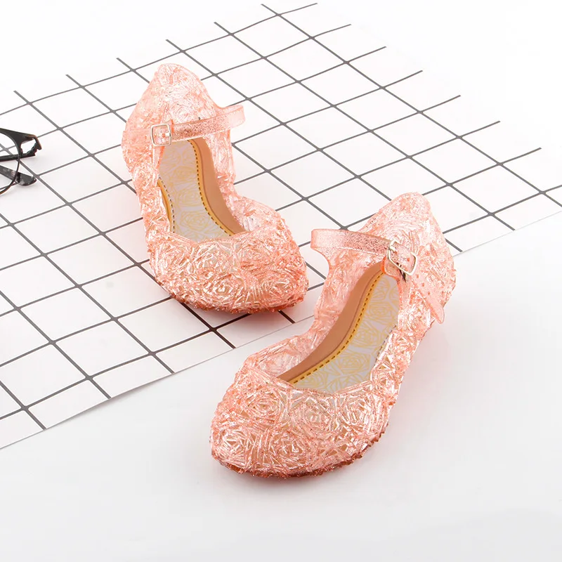 New Kids Girls Crystal Jelly Sandals rose heel Children's candy Shoes Princess Cosplay Party Dance High-Heeled shoes SO002 Sandal for girl Children's Shoes