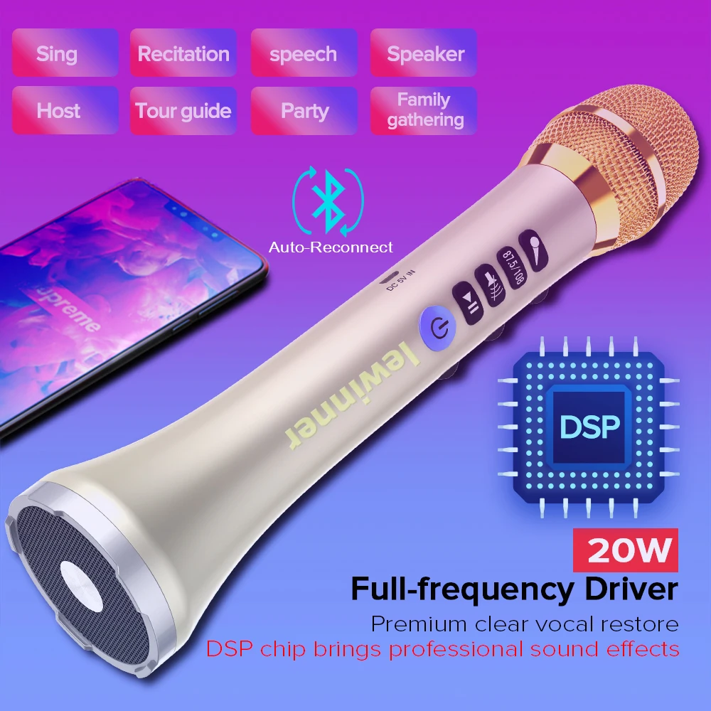 Portátil sem Fio Ktv para Cantar e Jogar Lewinner Profissional Bluetooth Karaoke Microfone Alto-falante Mini Casa Música L-698d 20w - Image 5