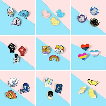 

3/Set Cartoon Cute Animals Round Enamel Brooch Rainbow Mountain Sun Heart Fruit Flame Alloy Badge Pin Woman Jewelry Gift For Kid