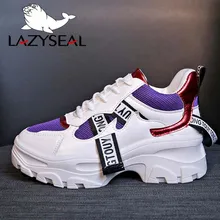  LazySeal Height Increasing Shoes Woman Sneakers Ankle Boots For Women Shoes Lace-up Roumd Toe Chunky Heel Ladies Vulcanize Shoes 