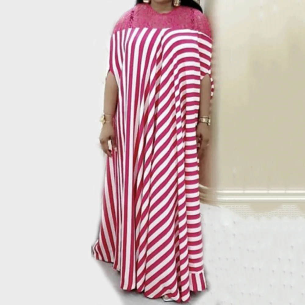 Casual Plus Size Dress Trendy Basic Simple Best Sellers Loose Springtime The New Hot Sale Stripe Lace Splicing Round Neck | Женская