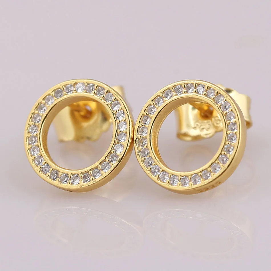 Оригинальные Золотые сверкающие круглые серьги-гвоздики с кристаллами Forever для женщин, 925 пробы серебряные серьги, подарок, ювелирные изделия Diy