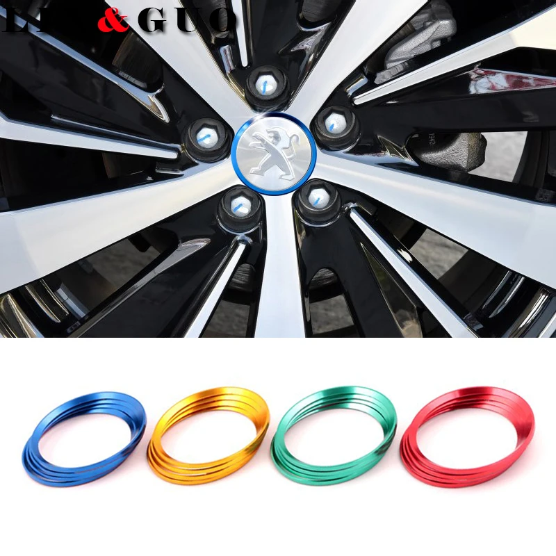 Car Wheel Hub Decoration 4pcs car styling wheel hub decoration ring for Peugeot 307 206 universal aluminum alloy Circle sticker Accessories