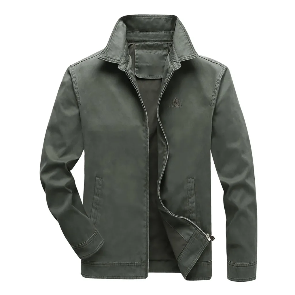 Army Green Мужская зимняя однотонная куртка со стоячим воротником на молнии, офисное пальто, ветрозащитная куртка Hombre размера плюс, уличная одежда в стиле хип-хоп 19Jl - Цвет: Army Green